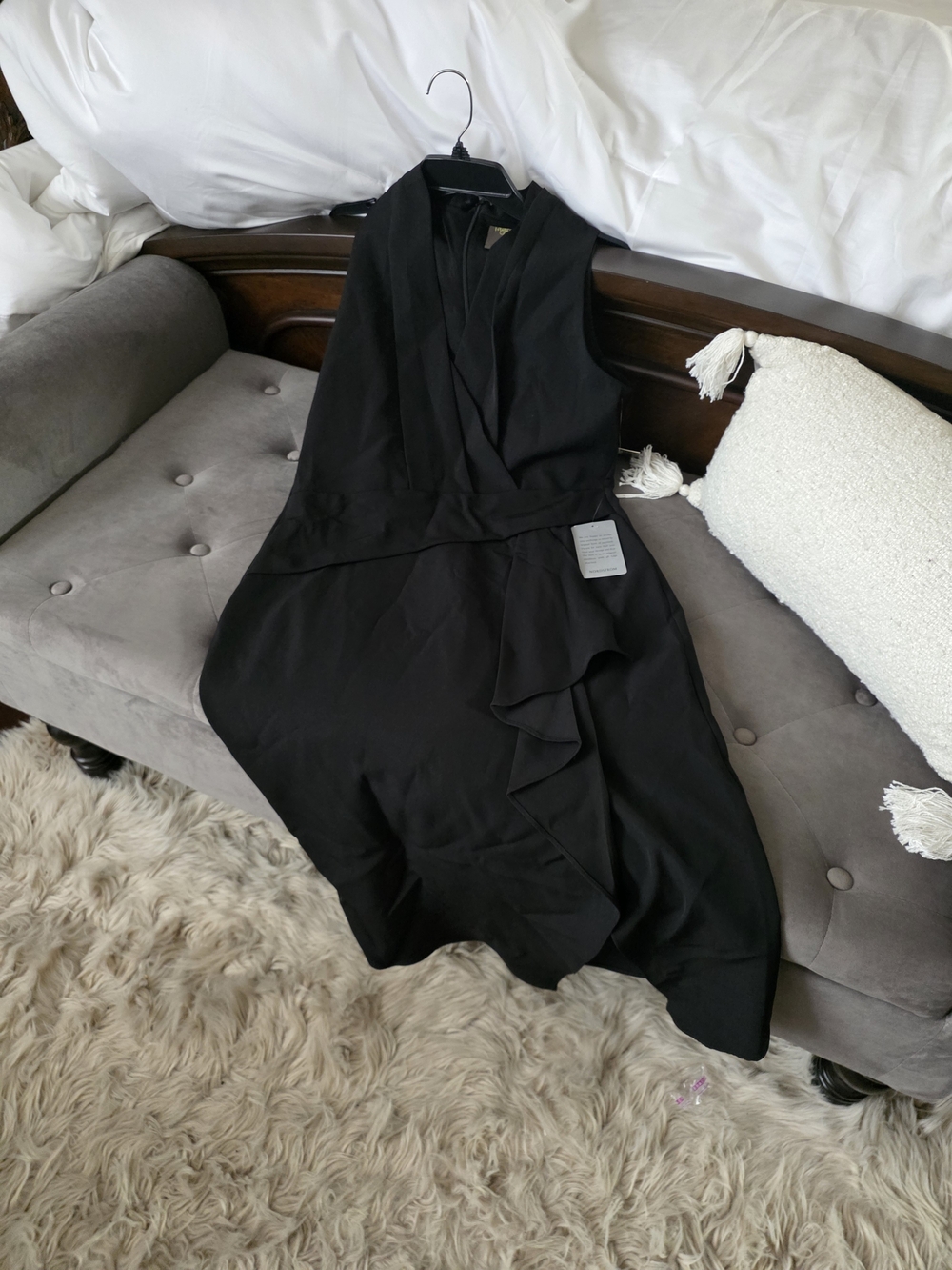 Taylor Black Sleeveless Wrap Midi Dress with Ruffle Detail